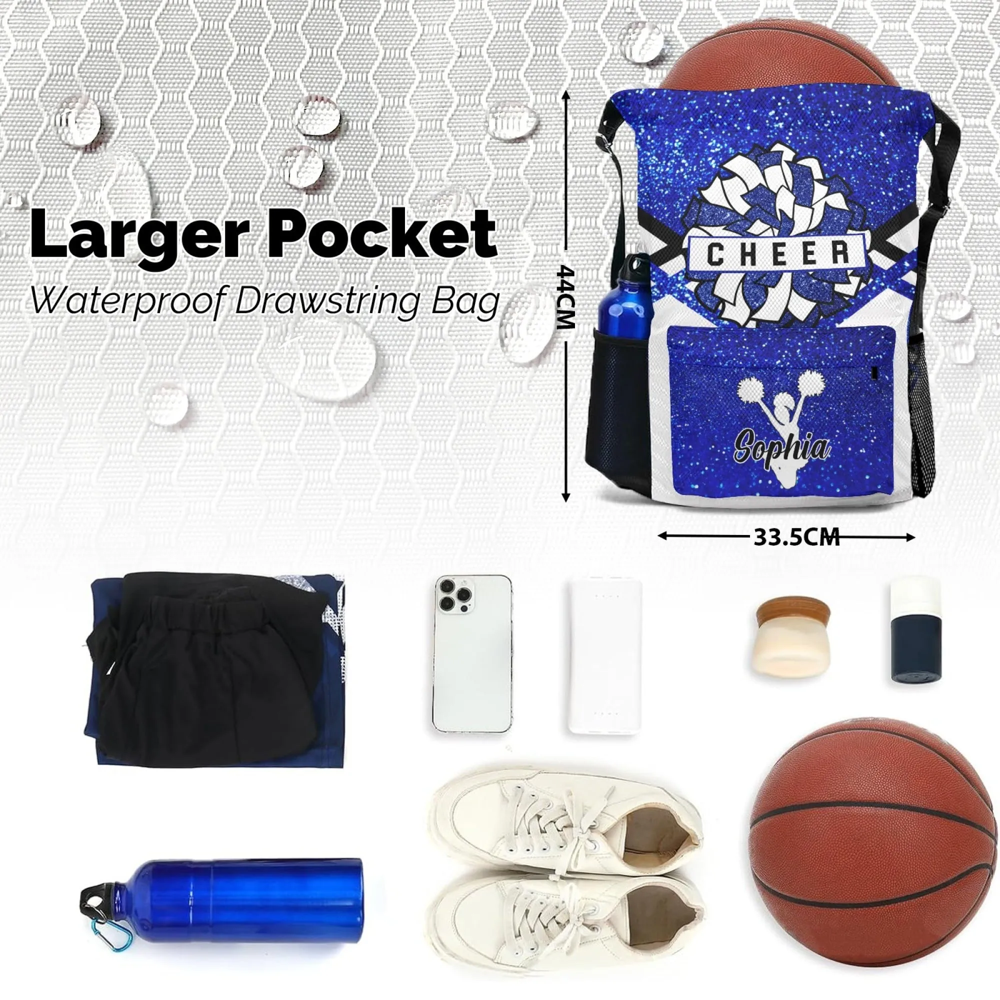 Custom Cheer Cheerleader All Over Print Name Drawstring Backpack 7 Colors