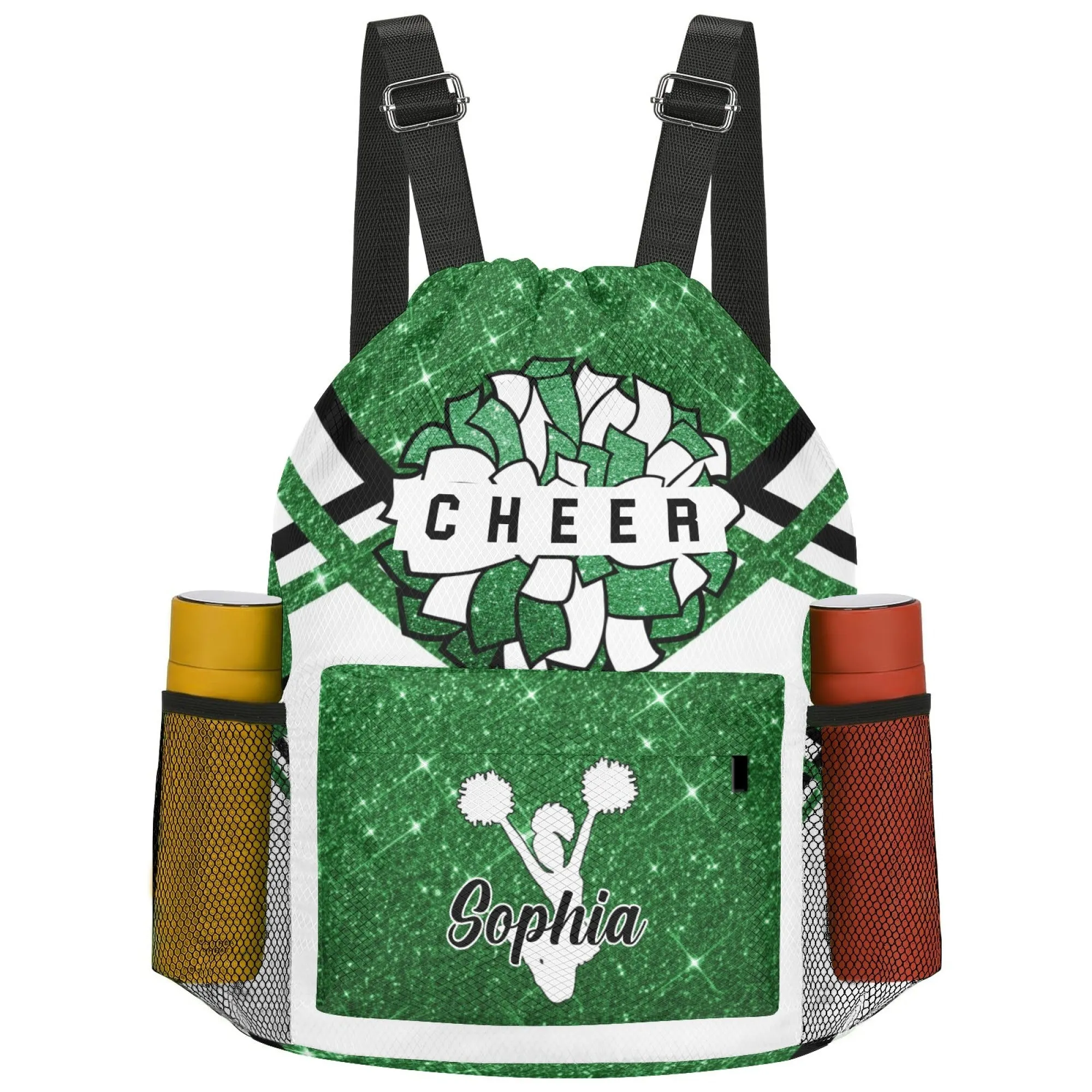 Custom Cheer Cheerleader All Over Print Name Drawstring Backpack 7 Colors