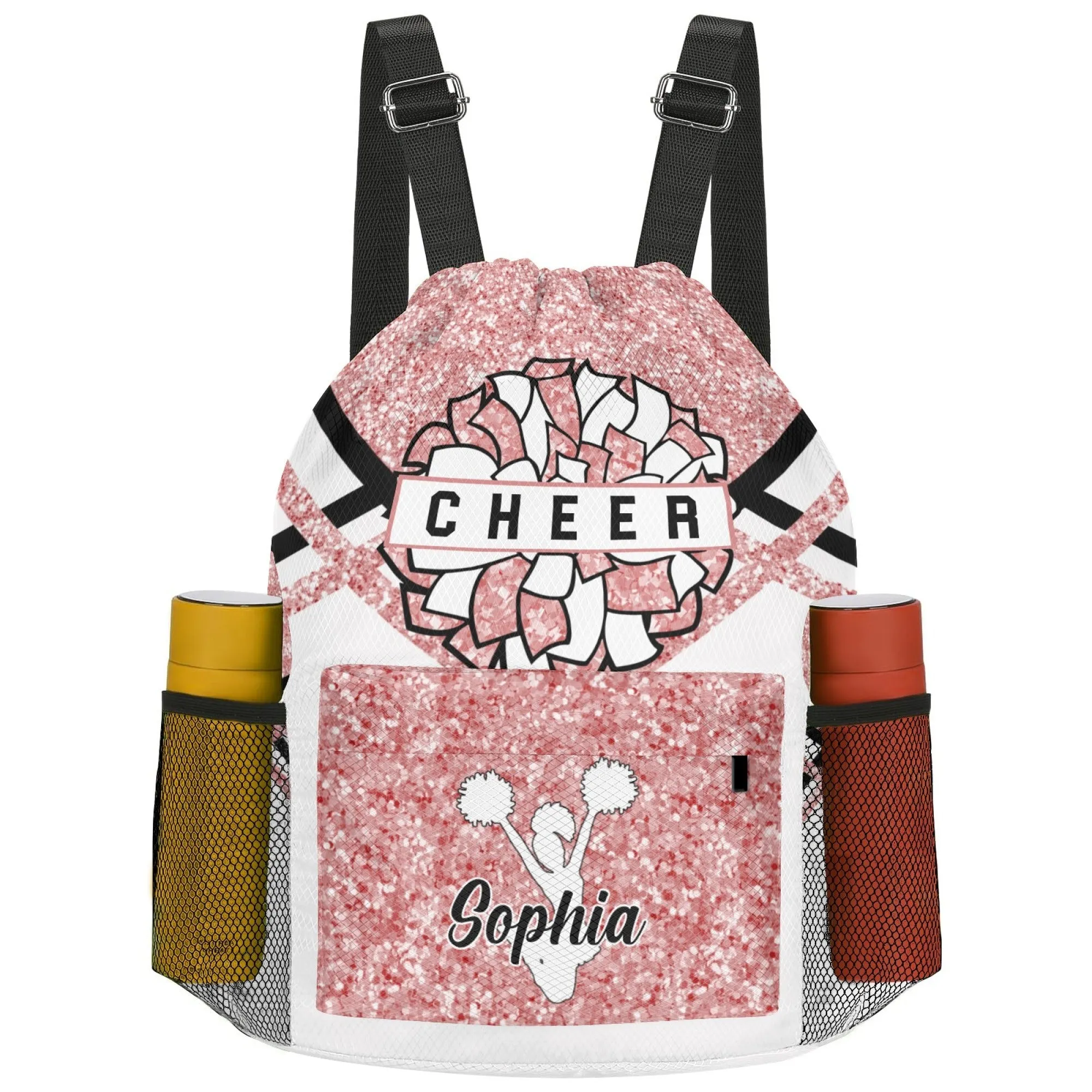 Custom Cheer Cheerleader All Over Print Name Drawstring Backpack 7 Colors