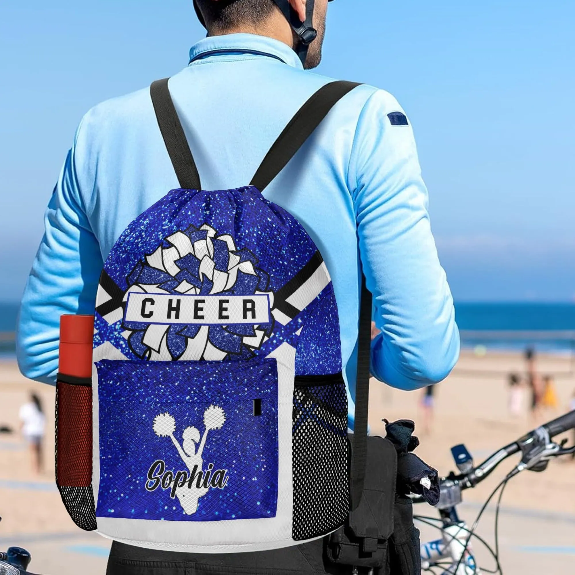 Custom Cheer Cheerleader All Over Print Name Drawstring Backpack 7 Colors