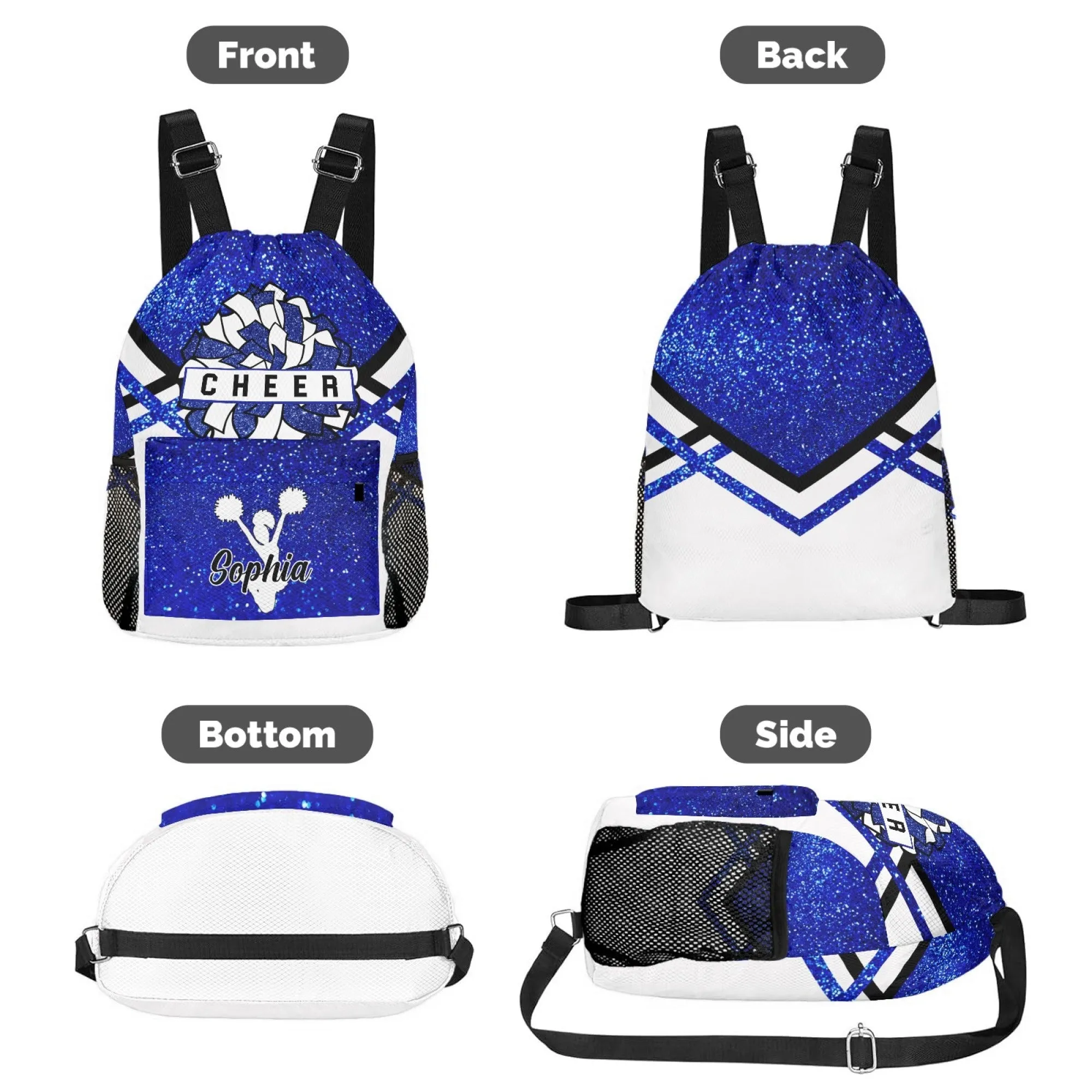 Custom Cheer Cheerleader All Over Print Name Drawstring Backpack 7 Colors