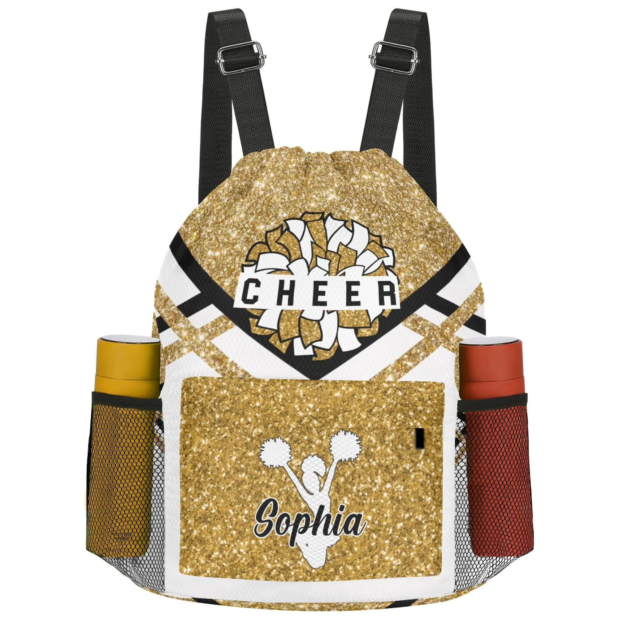 Custom Cheer Cheerleader All Over Print Name Drawstring Backpack 7 Colors