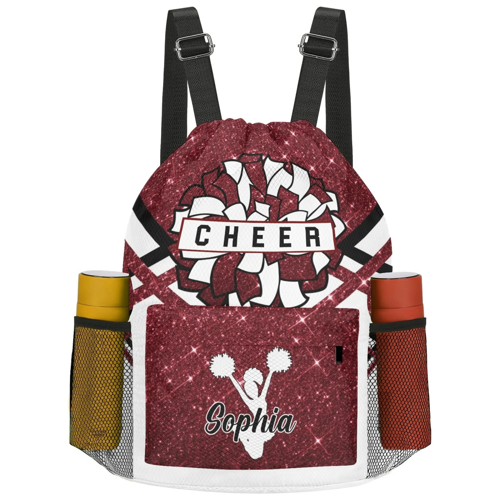 Custom Cheer Cheerleader All Over Print Name Drawstring Backpack 7 Colors