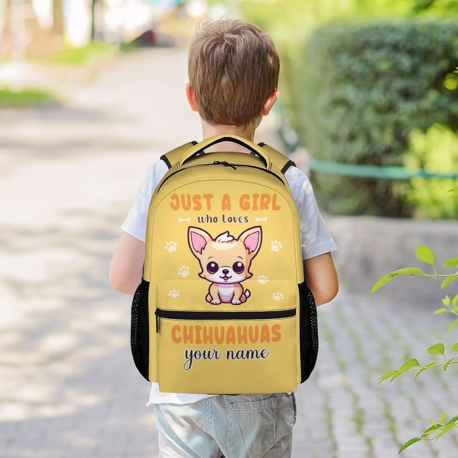 Custom Chihuahua Backpack for Girls, 16 Inch Yellow Backpacks for School, Cute Lightweight Bookbag for Kids