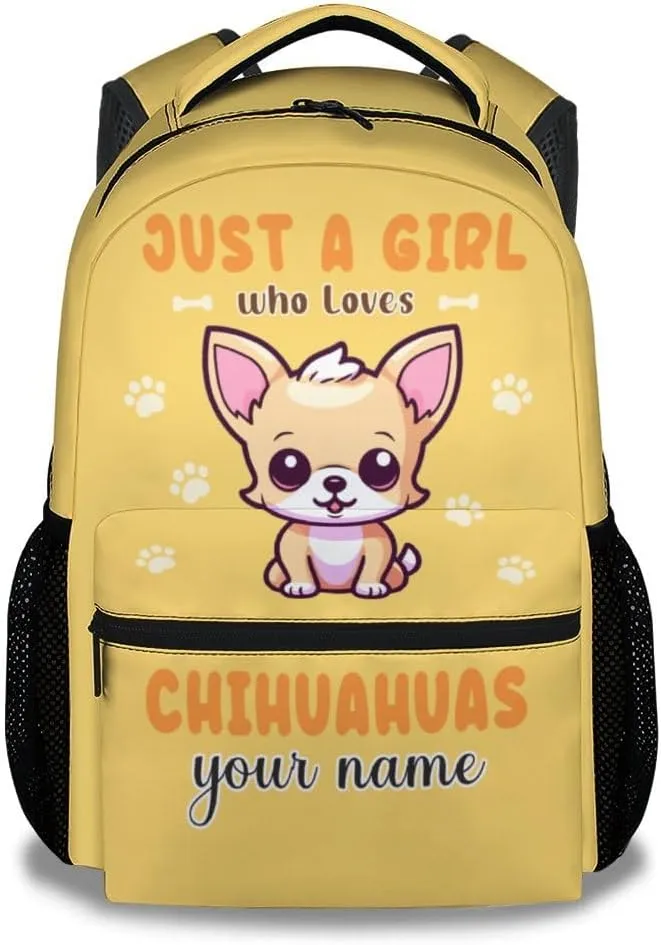 Custom Chihuahua Backpack for Girls, 16 Inch Yellow Backpacks for School, Cute Lightweight Bookbag for Kids