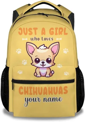 Custom Chihuahua Backpack for Girls, 16 Inch Yellow Backpacks for School, Cute Lightweight Bookbag for Kids