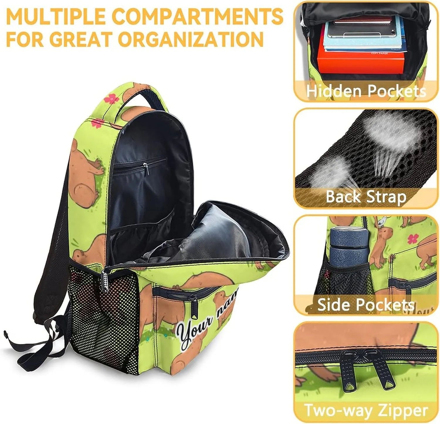Custom Cute Backpack for Girls Boys, 16 Inch Cute Bookbag with Large Capacity, Durable Lightweight Travel Laptop School Bags