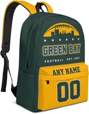 Custom Green Bay Backpacks Personalized Name And Number Backpack Travel Bag Shoulder Bag Gifts for Men Women