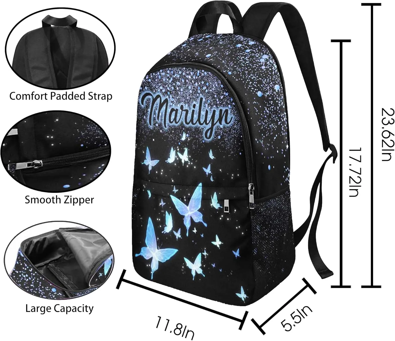 Custom Kid's Backpack with Lunch Bag Back to School Gifts for Daughter Granddaughter Customized Backpack Shoulders Personalized Name School Bag Casual School Bags for Girl