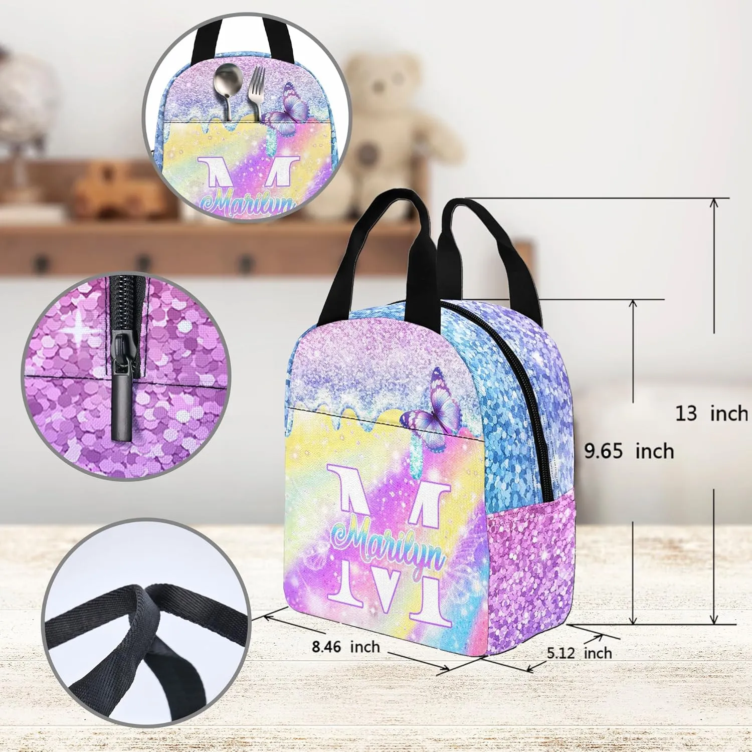 Custom Kid's Backpack with Lunch Bag Back to School Gifts for Daughter Granddaughter Personalized Name School Bag Casual School Bags for Girl Customized Backpack Shoulders
