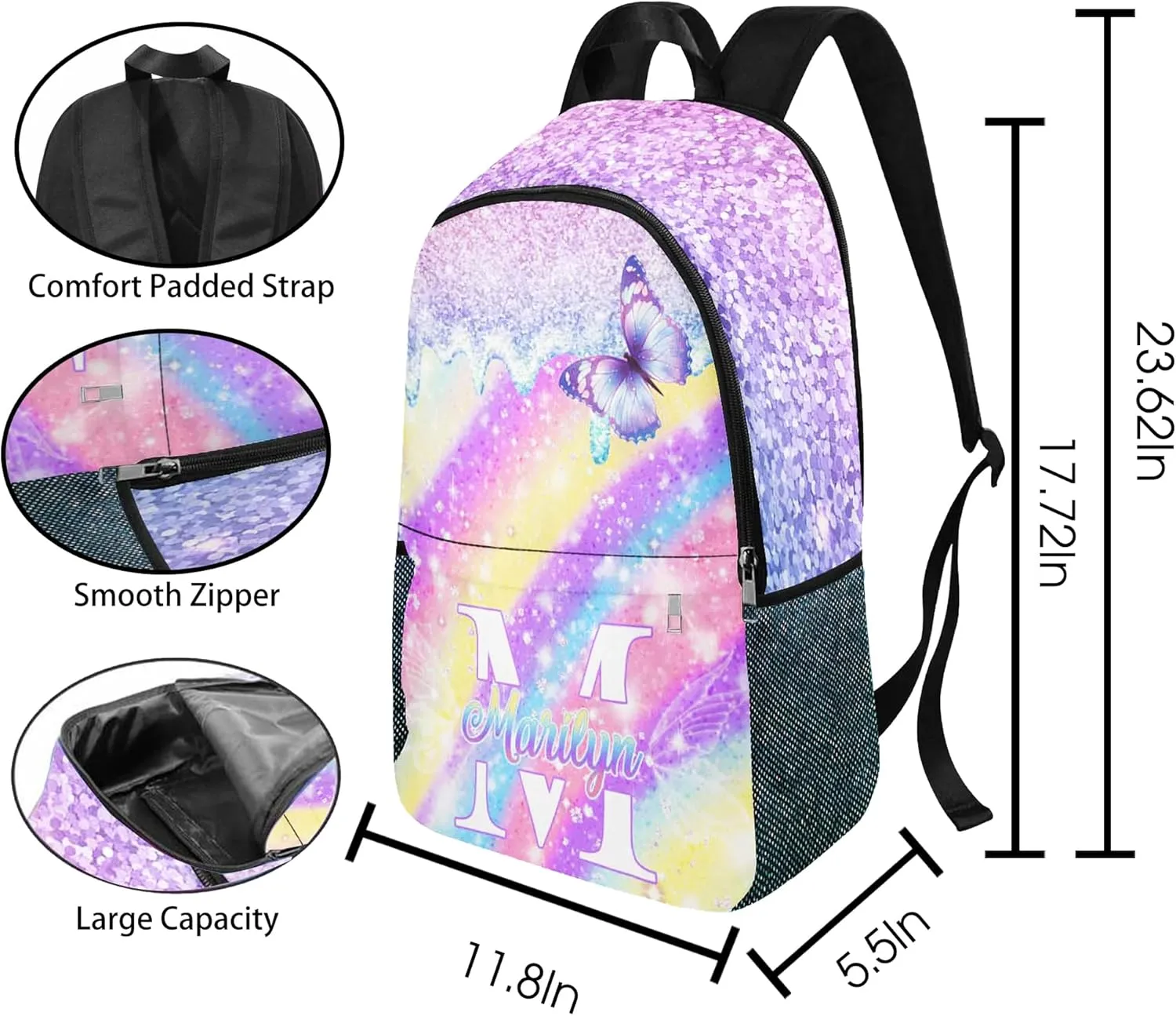 Custom Kid's Backpack with Lunch Bag Back to School Gifts for Daughter Granddaughter Personalized Name School Bag Casual School Bags for Girl Customized Backpack Shoulders
