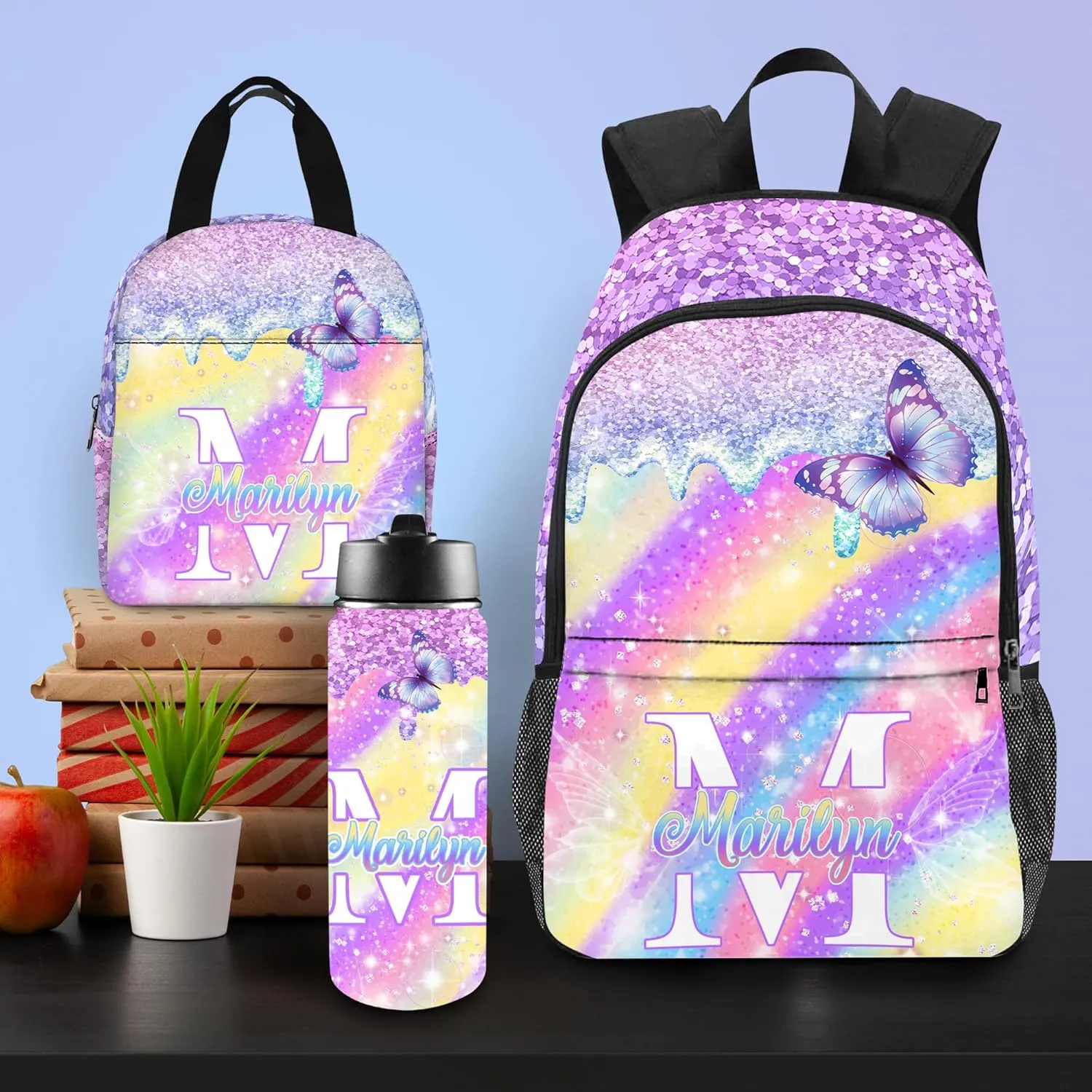 Custom Kid's Backpack with Lunch Bag Back to School Gifts for Daughter Granddaughter Personalized Name School Bag Casual School Bags for Girl Customized Backpack Shoulders