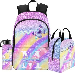 Custom Kid's Backpack with Lunch Bag Back to School Gifts for Daughter Granddaughter Personalized Name School Bag Casual School Bags for Girl Customized Backpack Shoulders