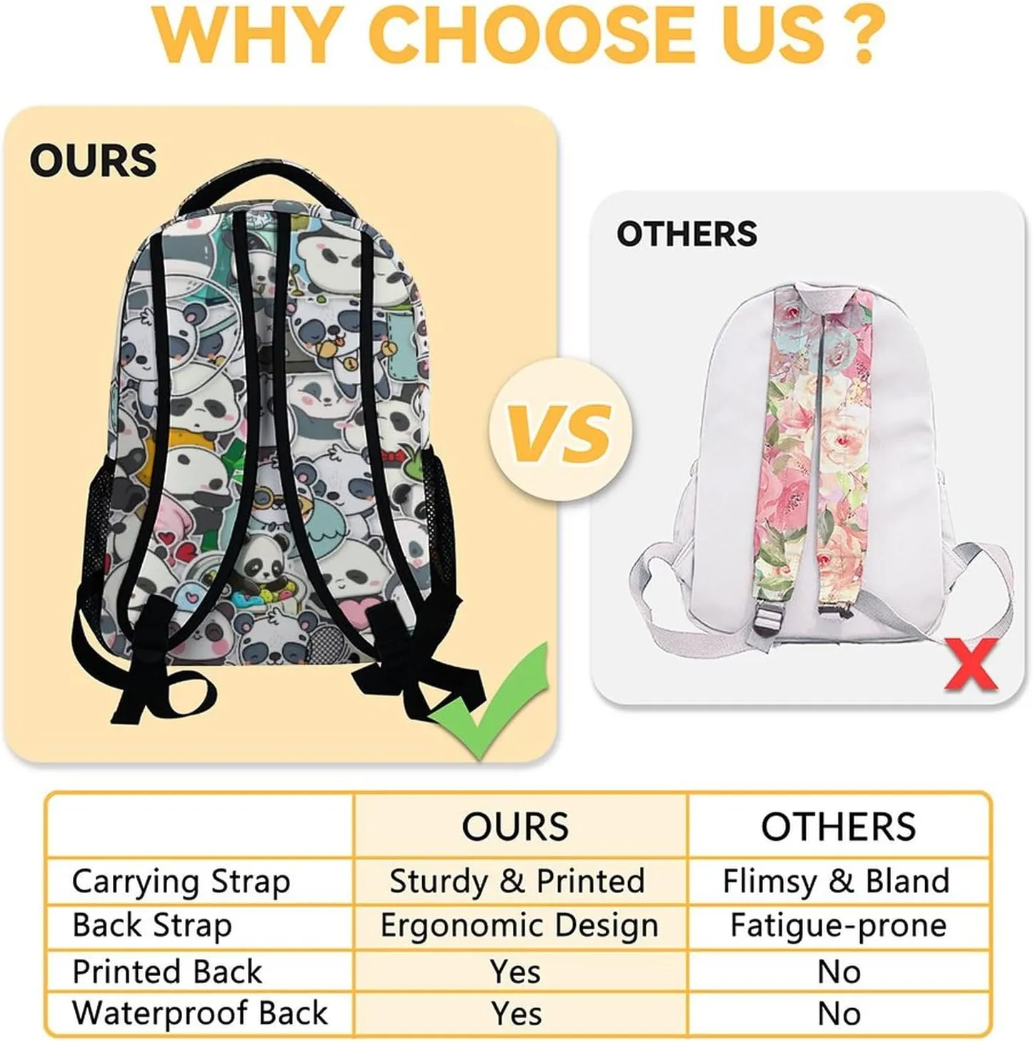 Custom Panda Backpack for Girls Boys, 16 Inch Black Backpacks for School, Cute Lightweight Durable Bookbag for Kids