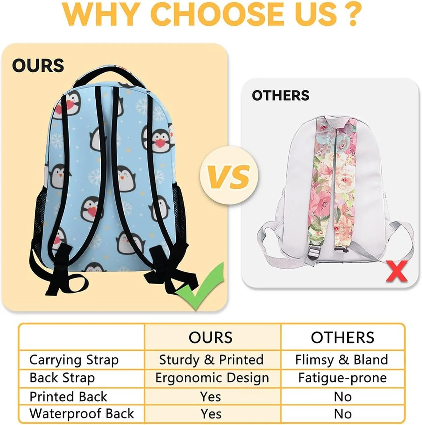 Custom Penguin Backpack for Girls Boys, 16 Inch Blue Backpacks for School, Cute Lightweight Durable Bookbag for Kids