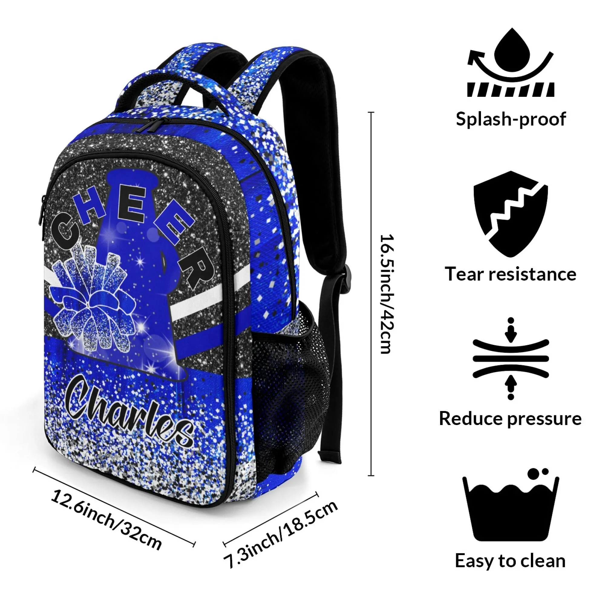 Custom Purple Print Cheer Backpack Personalized Name Casual Travel Bag Laptop Bag for Gift