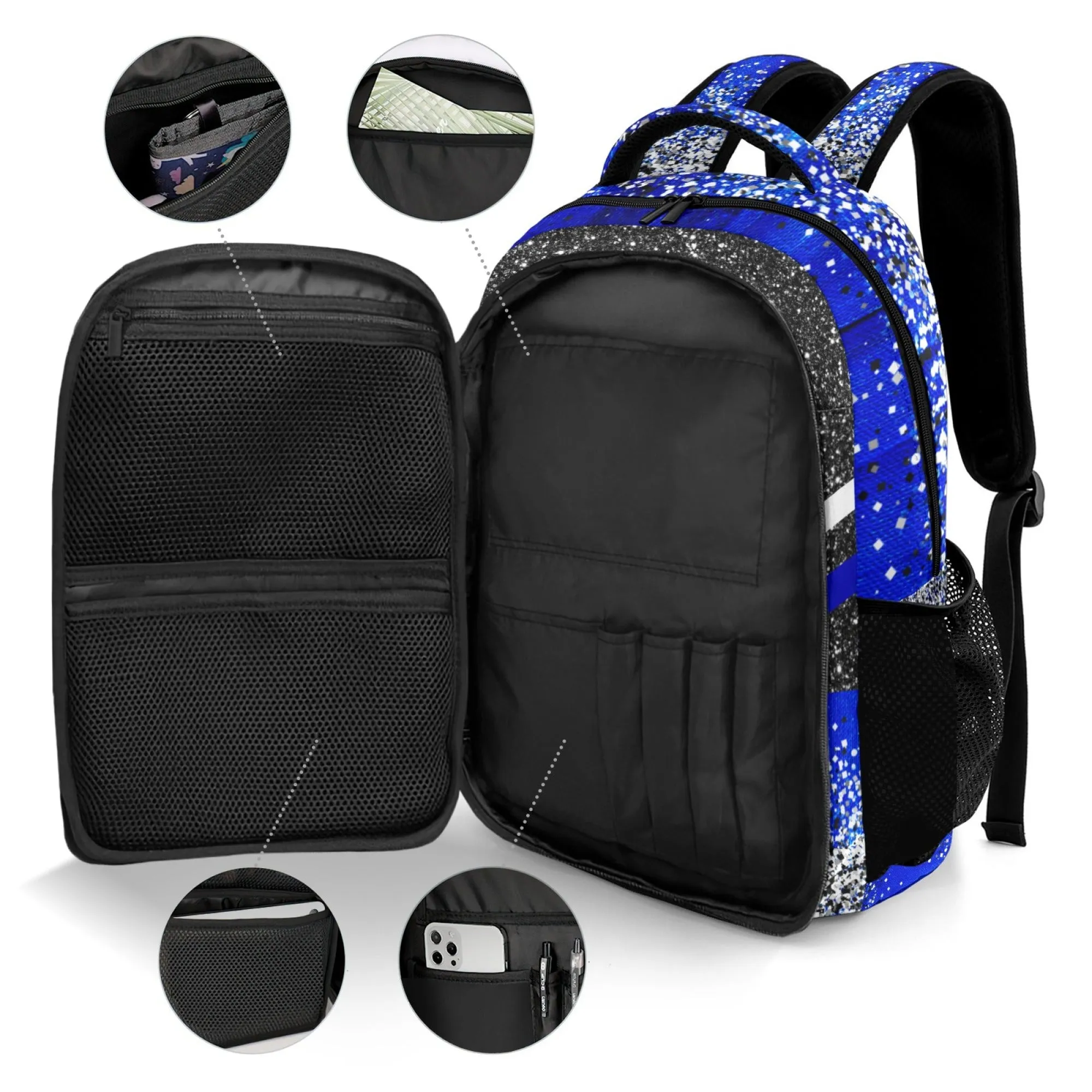 Custom Purple Print Cheer Backpack Personalized Name Casual Travel Bag Laptop Bag for Gift