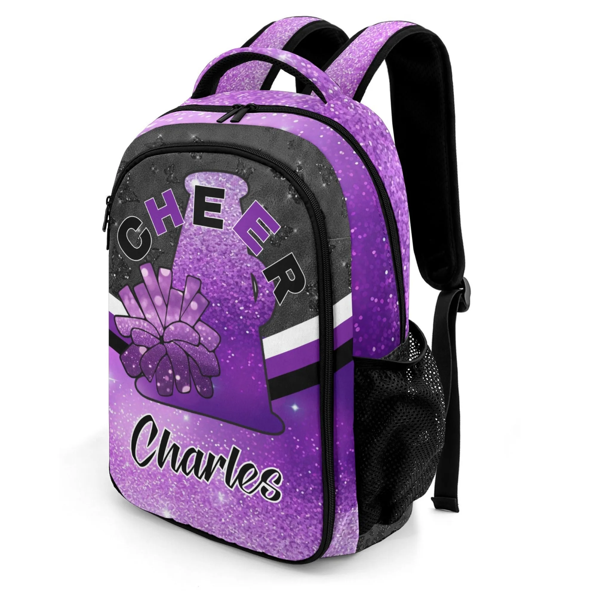 Custom Purple Print Cheer Backpack Personalized Name Casual Travel Bag Laptop Bag for Gift