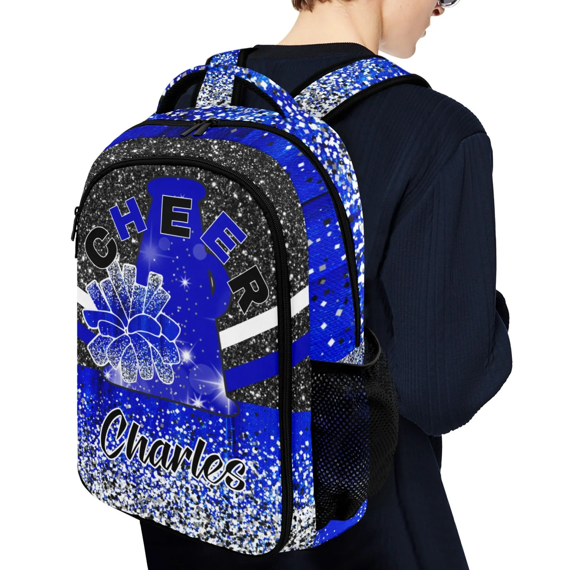 Custom Purple Print Cheer Backpack Personalized Name Casual Travel Bag Laptop Bag for Gift