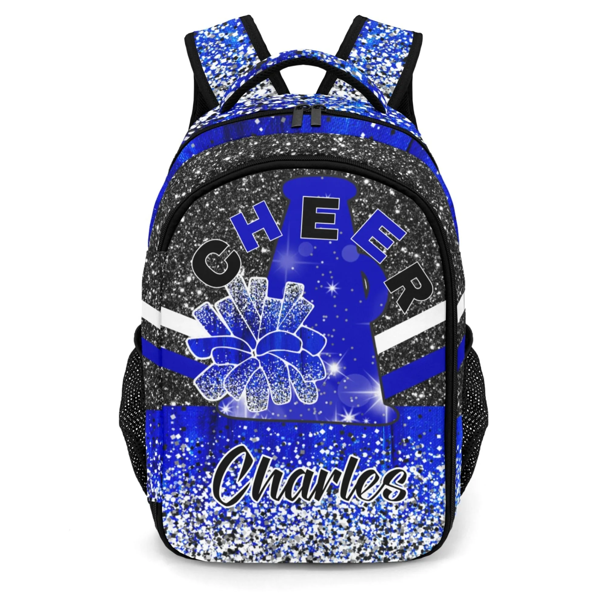 Custom Purple Print Cheer Backpack Personalized Name Casual Travel Bag Laptop Bag for Gift