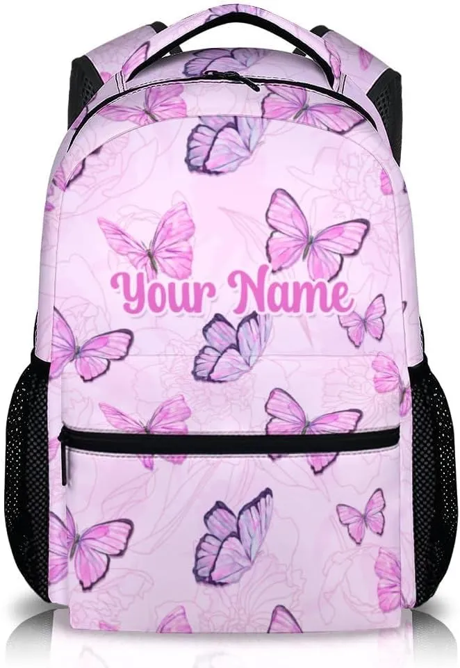 Custom School Backpack for Girls - Personalized Butterfly Backpack for Kids Student 17" Lightweight Cute Bookbag for School Schoolbag Elementary, Girls Backpacks Ages 6-8