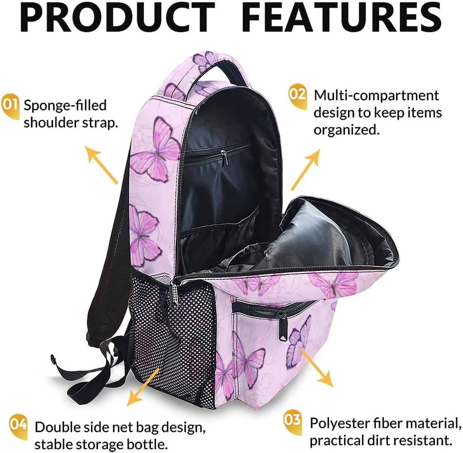 Custom School Backpack for Girls - Personalized Butterfly Backpack for Kids Student 17" Lightweight Cute Bookbag for School Schoolbag Elementary, Girls Backpacks Ages 6-8
