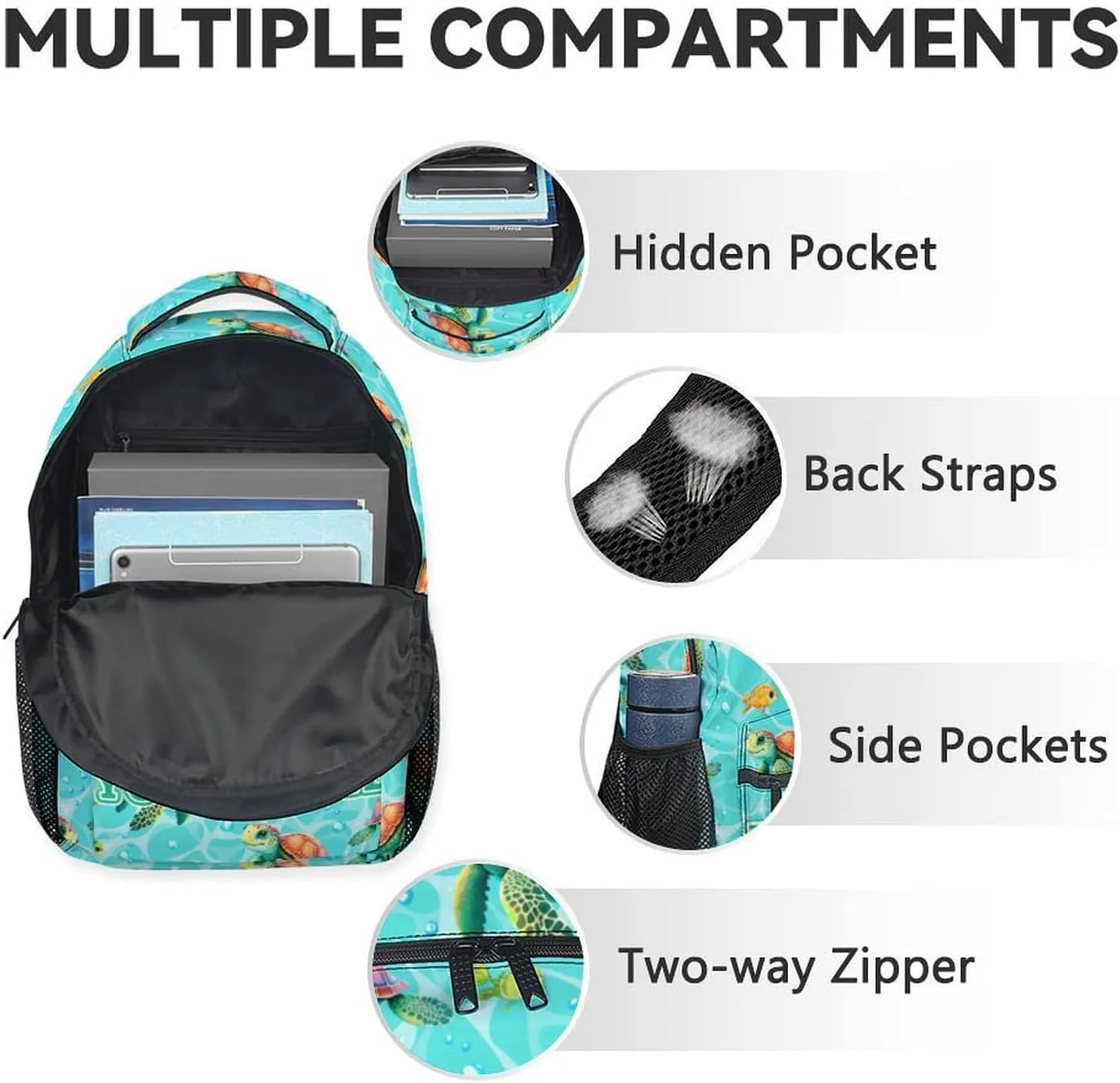 Custom School Backpack with Lunch Box - Set of 3 Turtle Backpacks Matching Combo for Girls - Cute Green Bookbag and Pencil Case Bundle