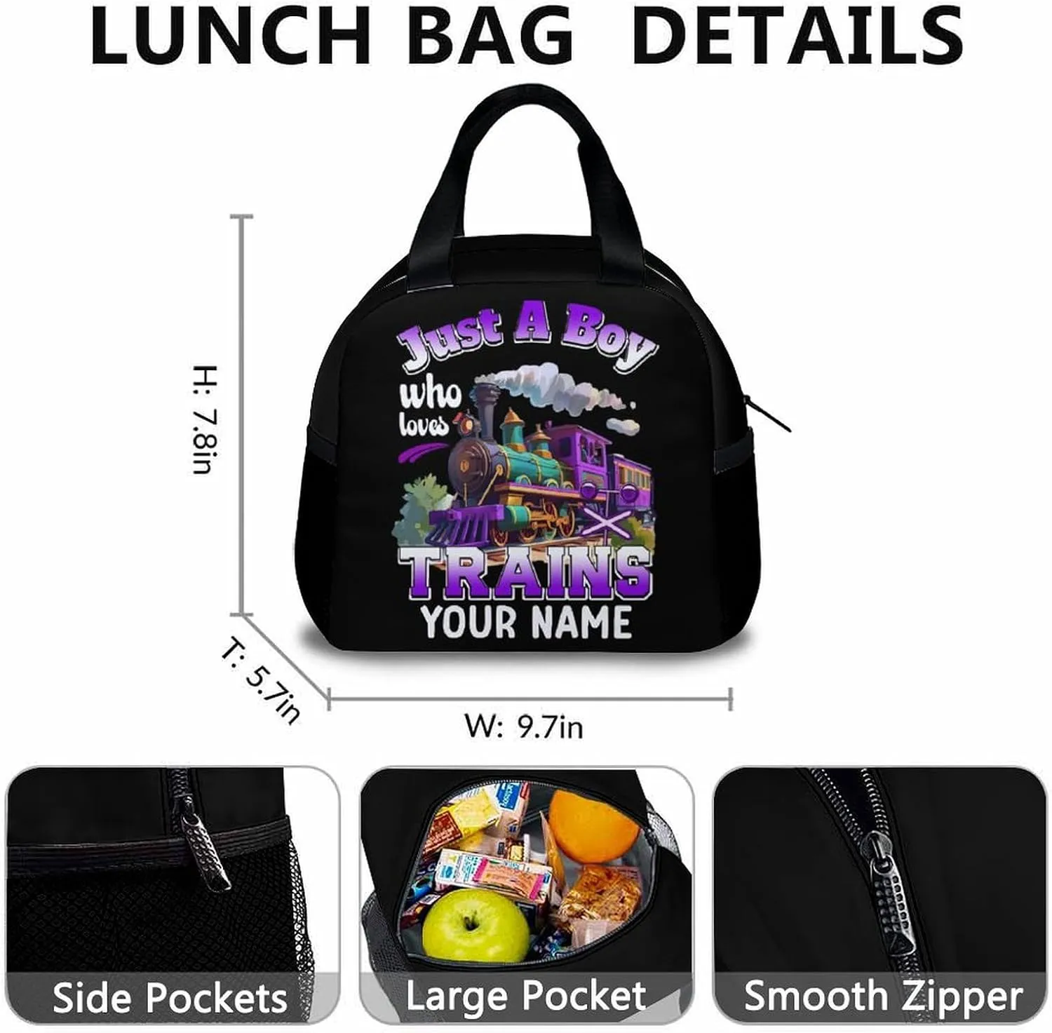 Custom Train Backpack with Lunch Box Set - Set of 3 School Backpacks Matching Combo Gifts for Kids Teens Boys - Personalized Name Back to School Supplies Essentials for Preschool Elementary