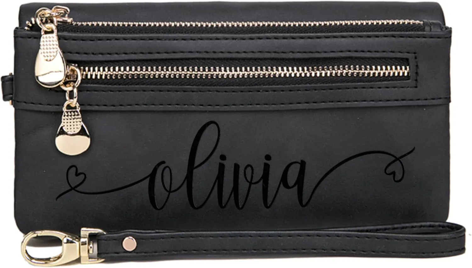 Custom Travel Three Zip Wristlet Wallet Purse Clutch with Credit Card Holder for Women Mothers Day Gifts (Black)