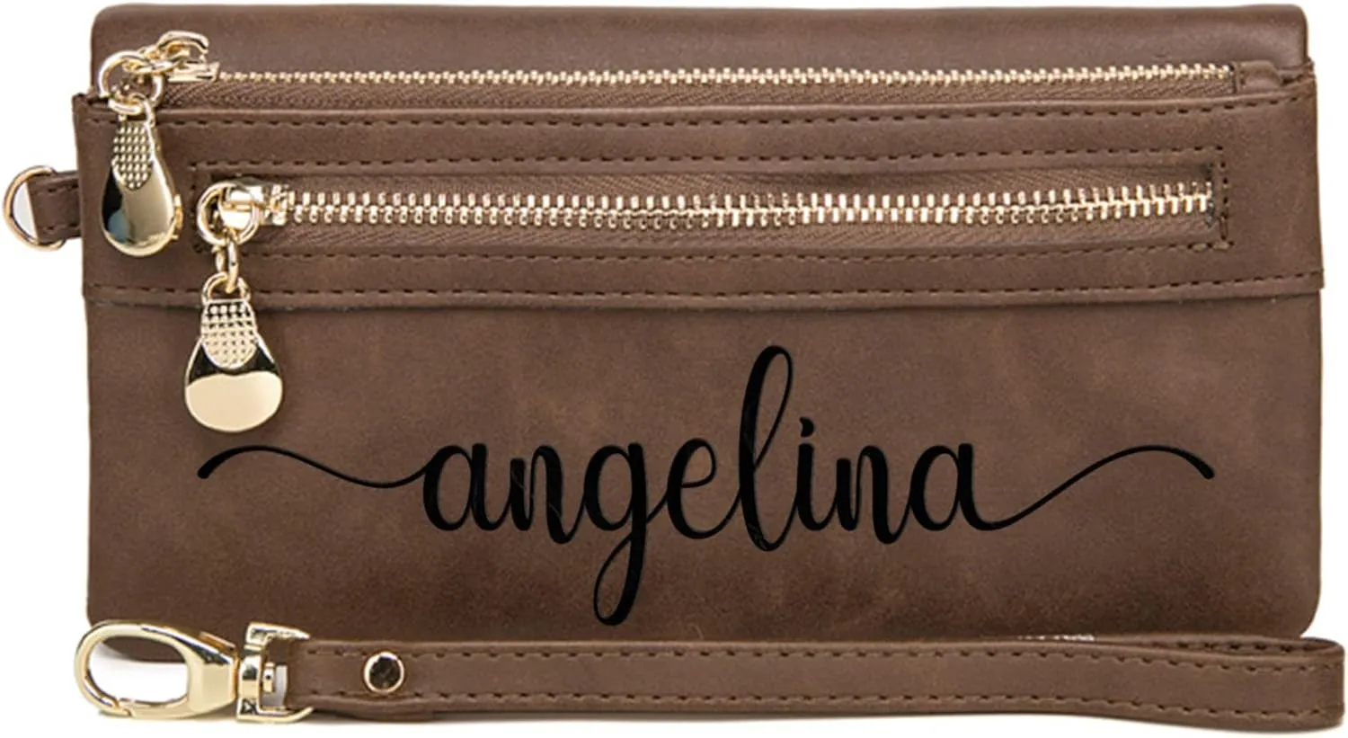 Custom Travel Three Zip Wristlet Wallet Purse Clutch with Credit Card Holder for Women Mothers Day Gifts (Coffee)