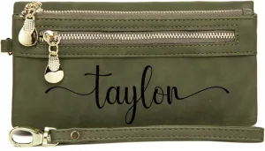 Custom Travel Three Zip Wristlet Wallet Purse Clutch with Credit Card Holder for Women Mothers Day Gifts (Dark Green)