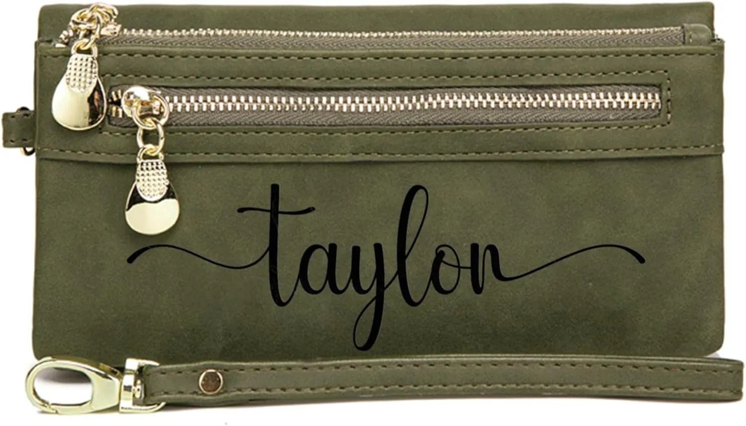 Custom Travel Three Zip Wristlet Wallet Purse Clutch with Credit Card Holder for Women Mothers Day Gifts (Dark Green)