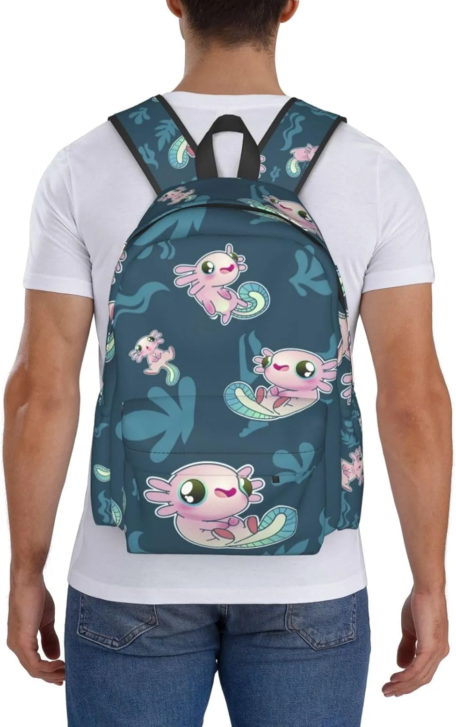 Cute Axolotl Print Multipurpose School Bag Bookbag for Teenage Boys Girls Daily Backpack