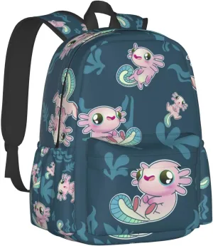 Cute Axolotl Print Multipurpose School Bag Bookbag for Teenage Boys Girls Daily Backpack