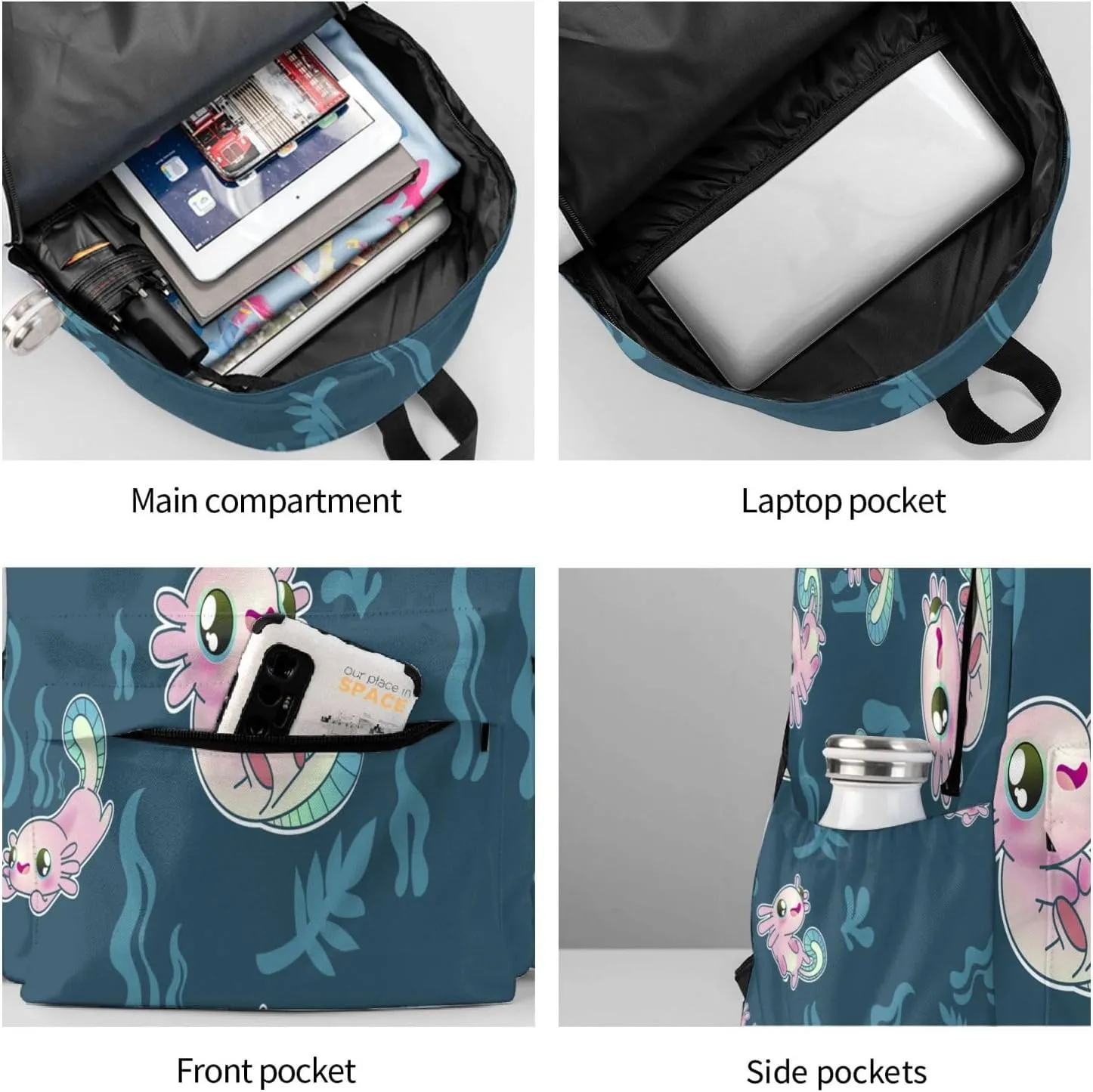 Cute Axolotl Print Multipurpose School Bag Bookbag for Teenage Boys Girls Daily Backpack