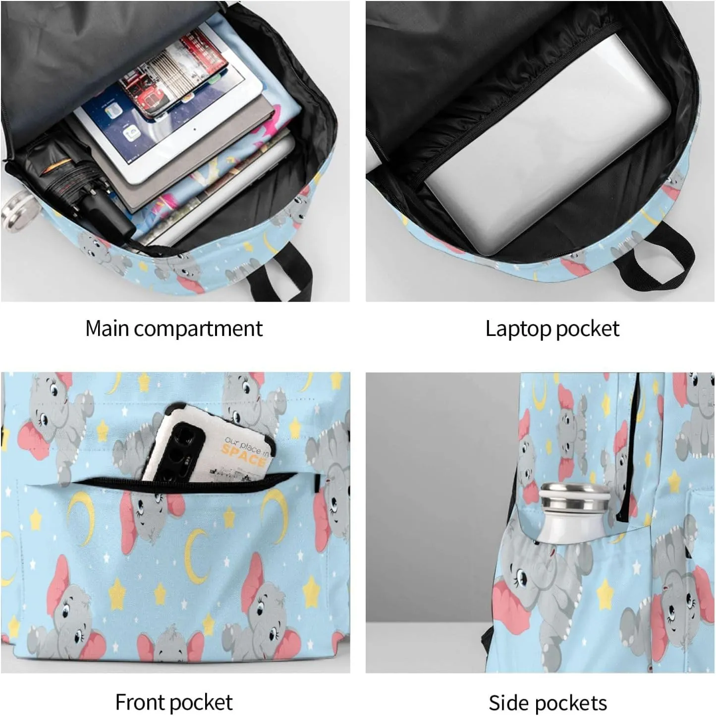 Cute Baby Elephant Multipurpose School Bag Bookbag for Teenage Boys Girls Daily Backpack