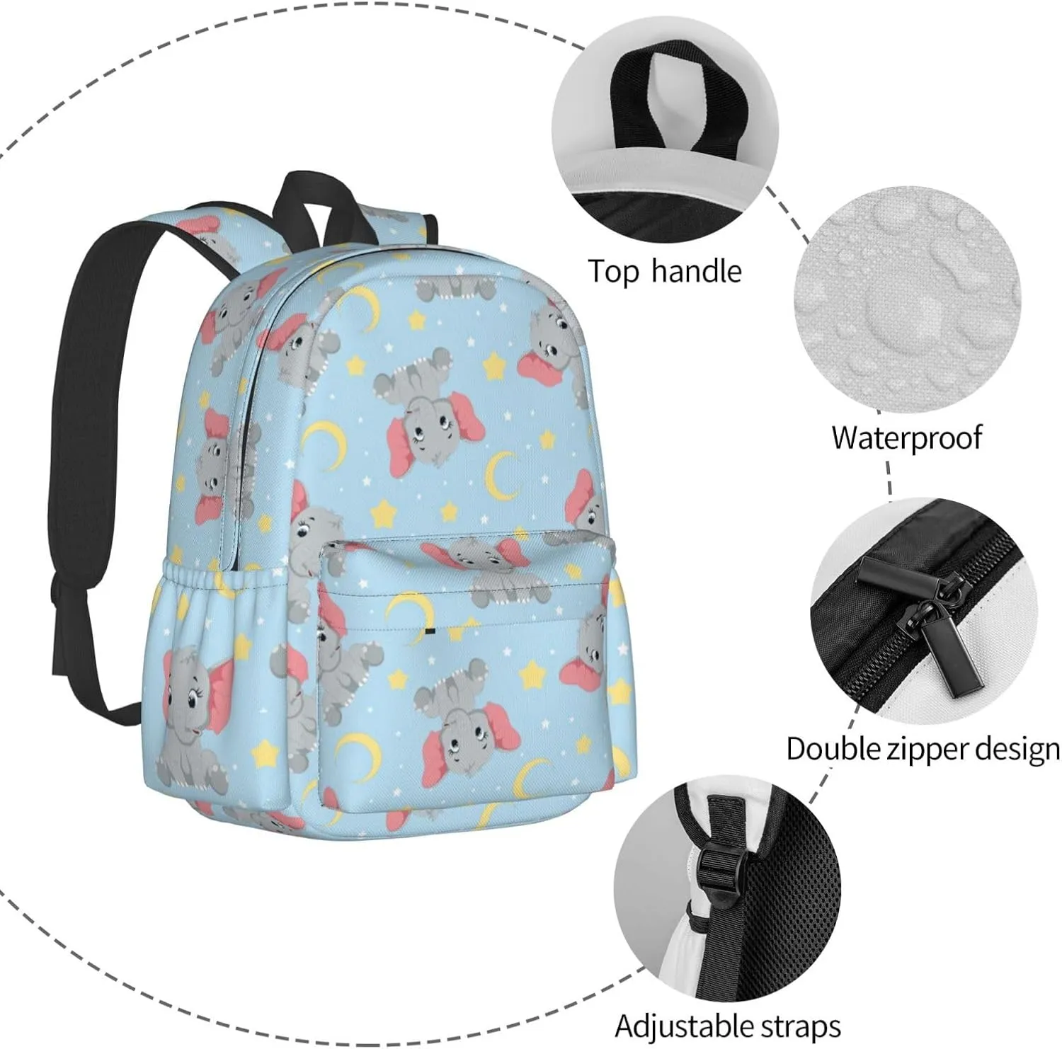 Cute Baby Elephant Multipurpose School Bag Bookbag for Teenage Boys Girls Daily Backpack