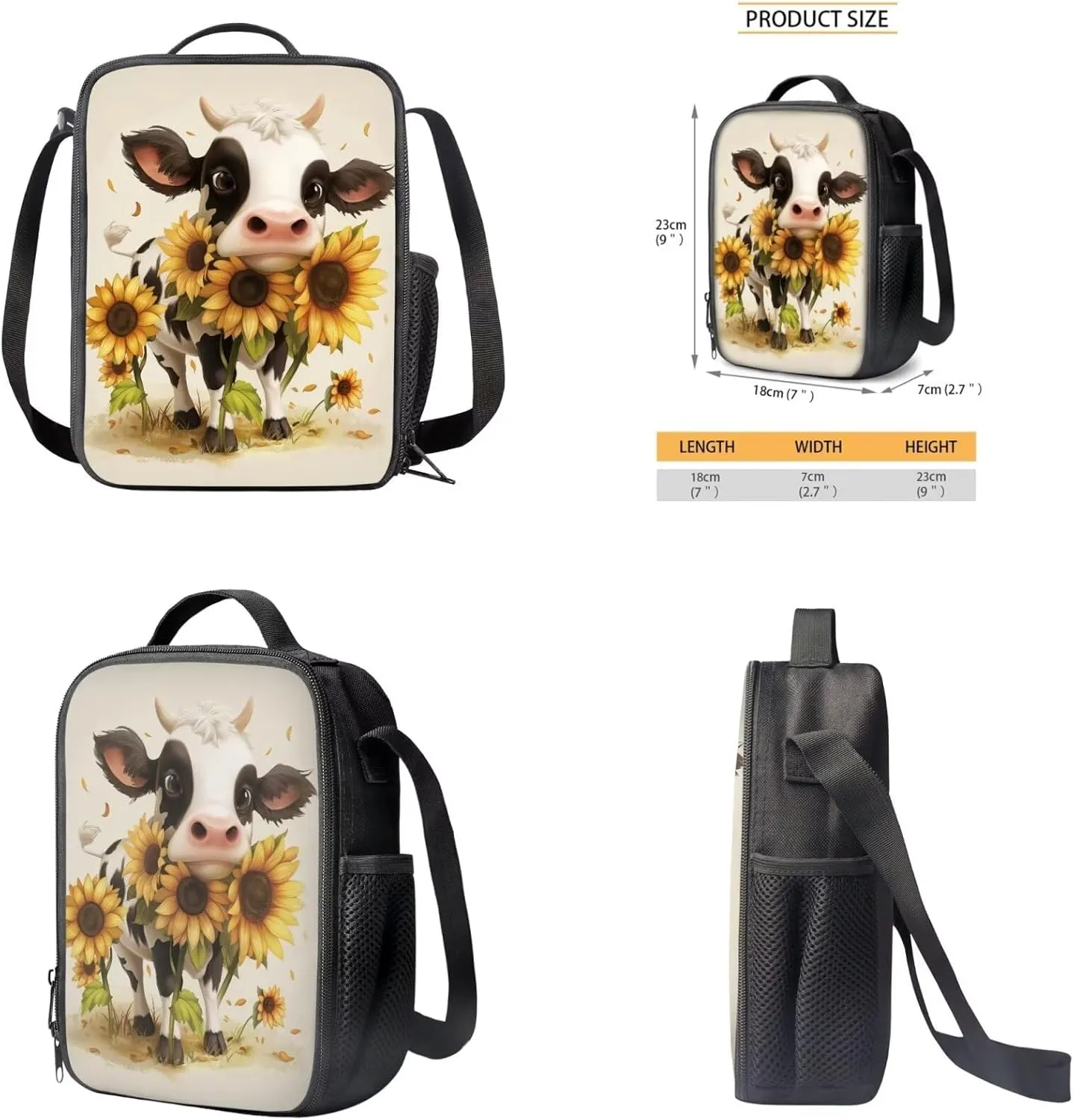 Cute Cow Print 4Pc Backpack Set for Boys Multi-Functional Crossbody School Bag for Teen Boy Portable Food Bag for Travel Work Office Climbing School 4pack