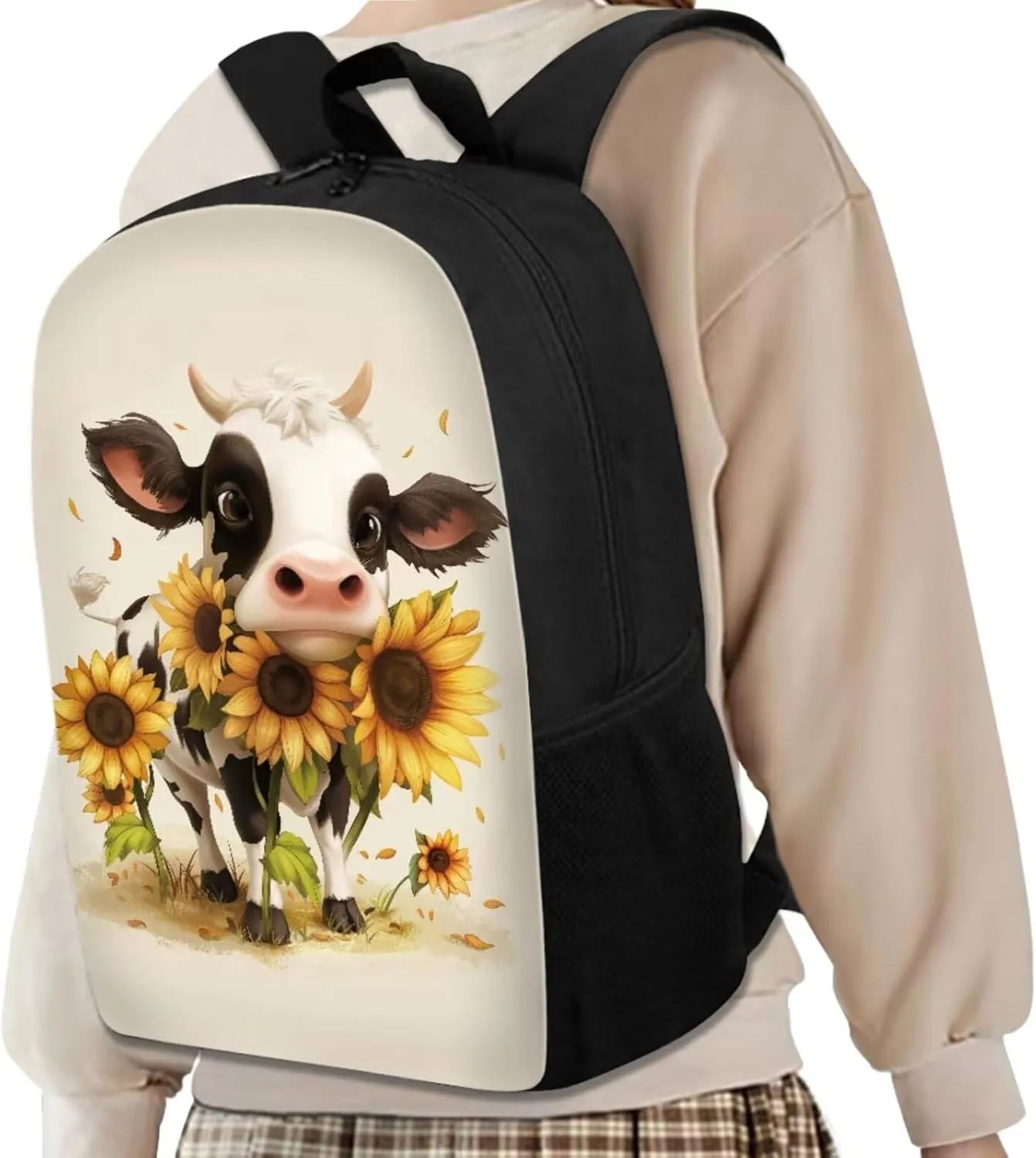 Cute Cow Print 4Pc Backpack Set for Boys Multi-Functional Crossbody School Bag for Teen Boy Portable Food Bag for Travel Work Office Climbing School 4pack