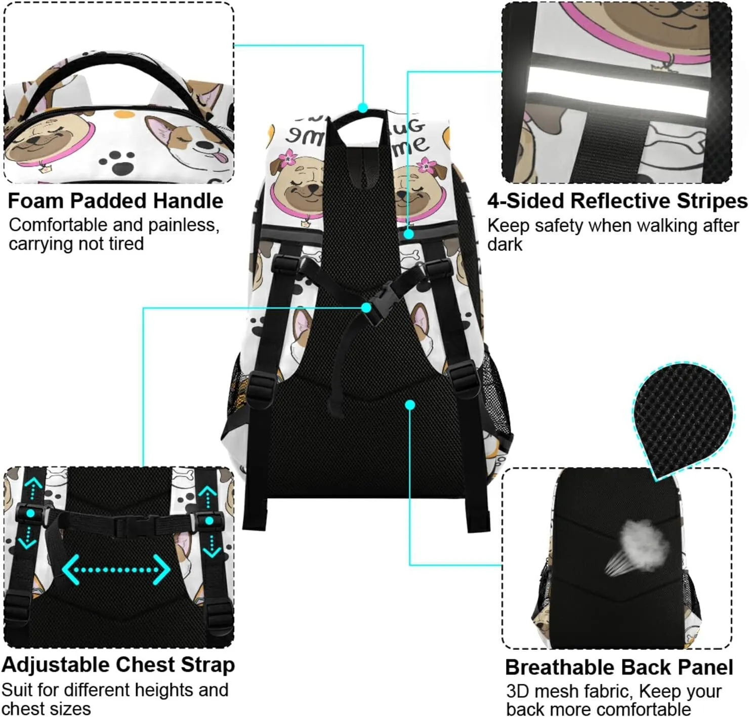 Cute Dog Face Backpacks Travel Laptop Daypack School Book Bag for Men Women Teens Kids 37