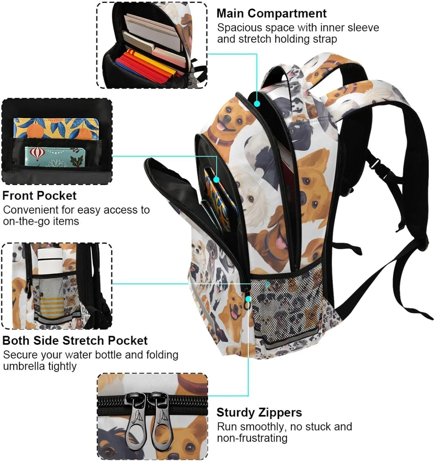 Cute Dogs Cartoon Print Backpack for Boys Girls Kids Elementary Bookbag School Bag Students Daypack Travel Rucksack