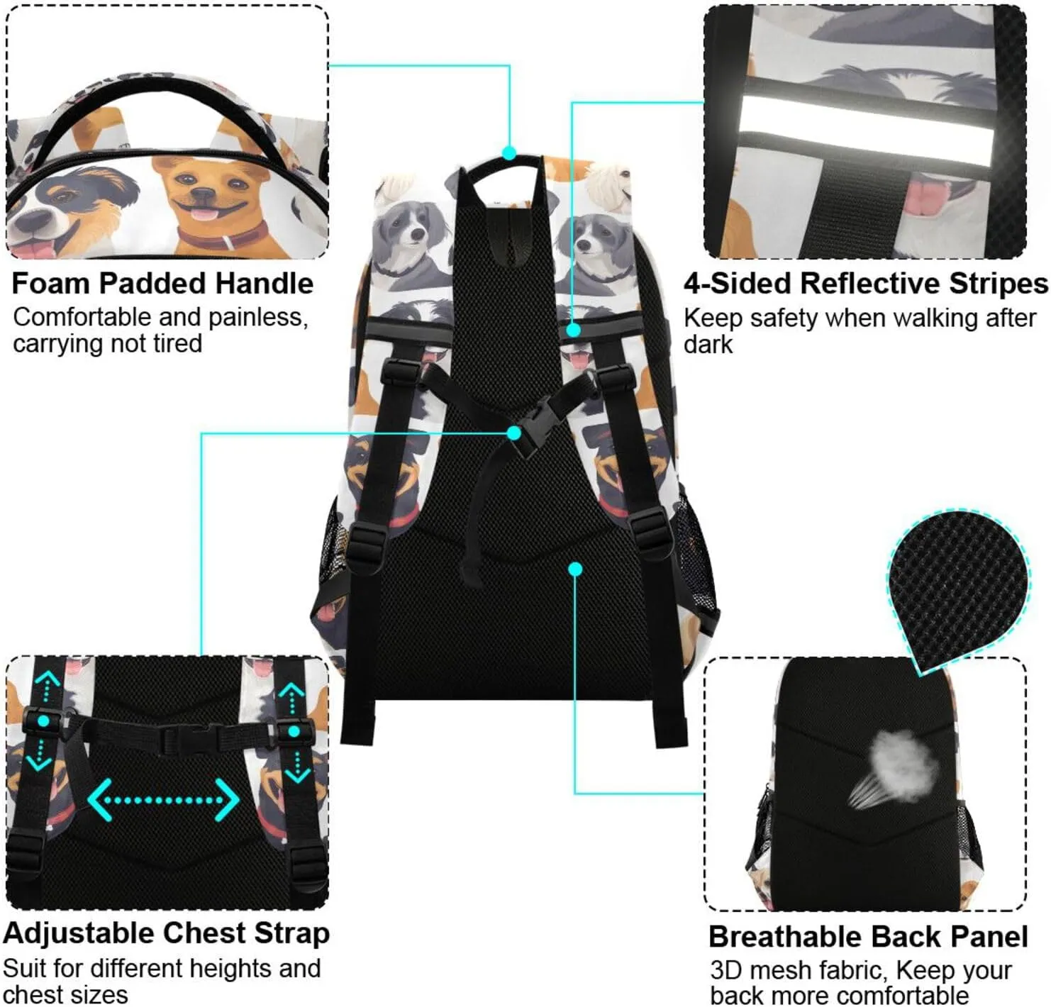 Cute Dogs Cartoon Print Backpack for Boys Girls Kids Elementary Bookbag School Bag Students Daypack Travel Rucksack