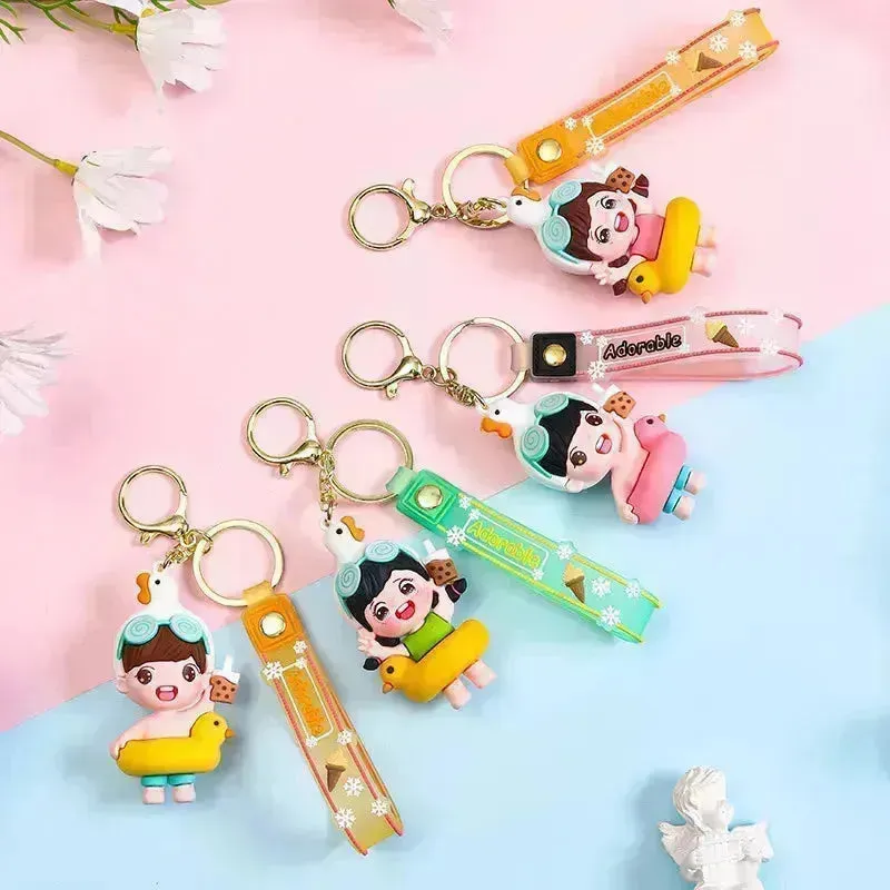 Cute Girl Swimming Ring 3D Keychain