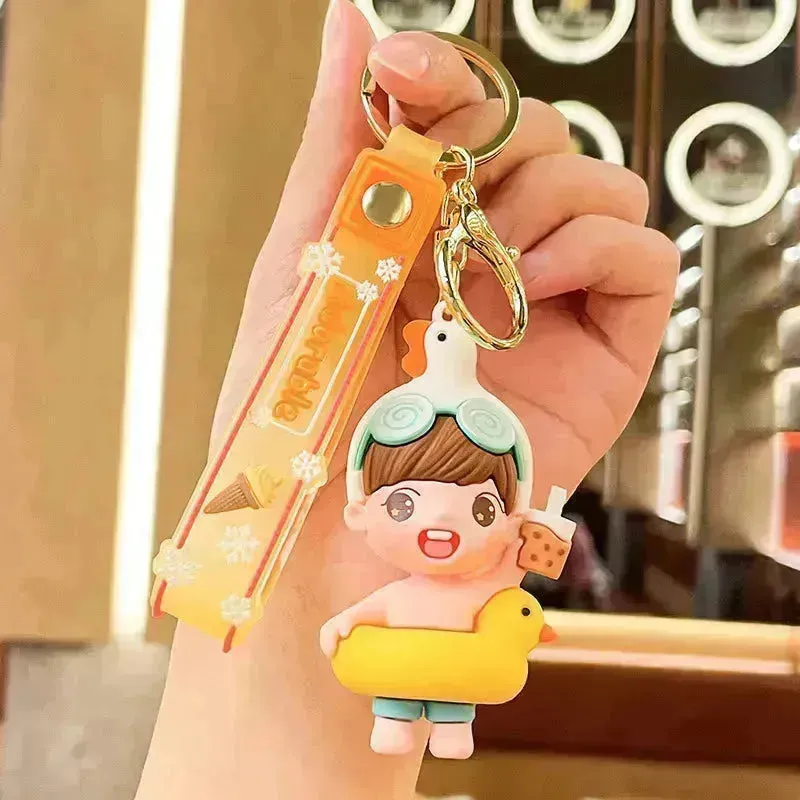 Cute Girl Swimming Ring 3D Keychain