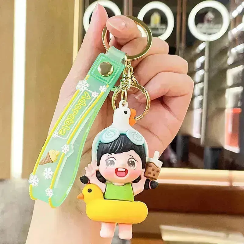 Cute Girl Swimming Ring 3D Keychain