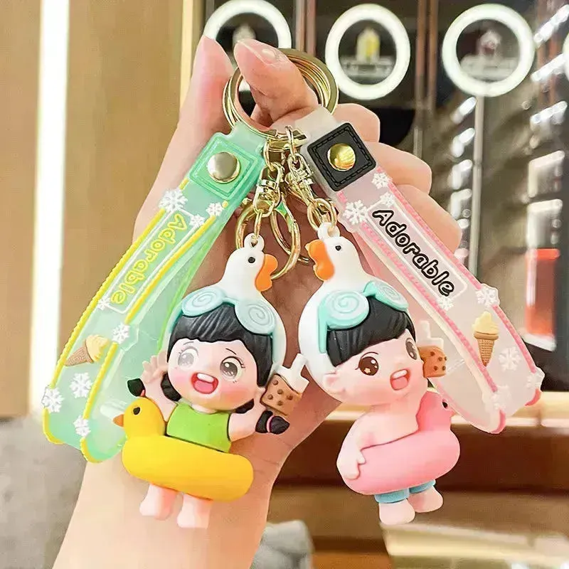 Cute Girl Swimming Ring 3D Keychain