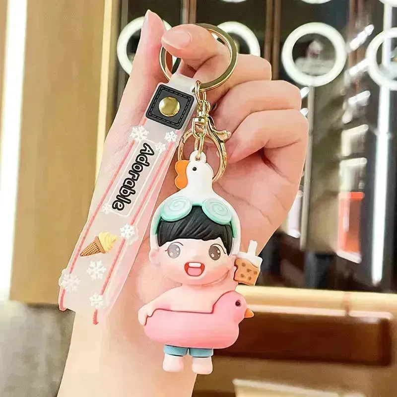 Cute Girl Swimming Ring 3D Keychain