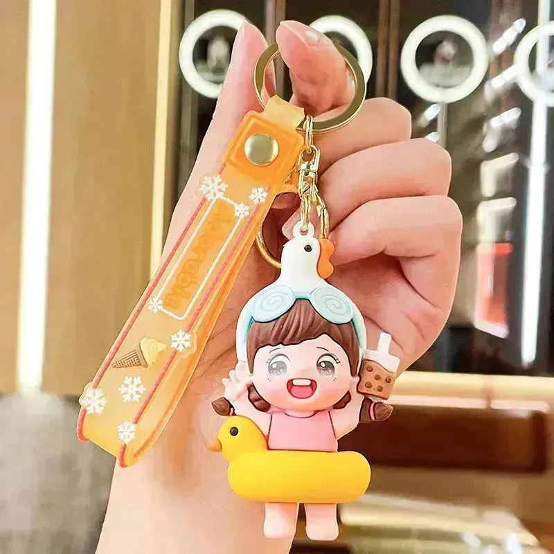 Cute Girl Swimming Ring 3D Keychain