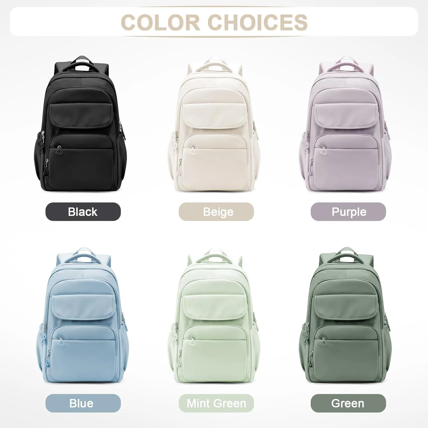 Cute School Backpack for Teens Girls Boys Waterproof School Bag Basic Backpack for College Students Multi Pocket Backpack Lightweight Casual Daypack Backpacks for Women Men（Beige）