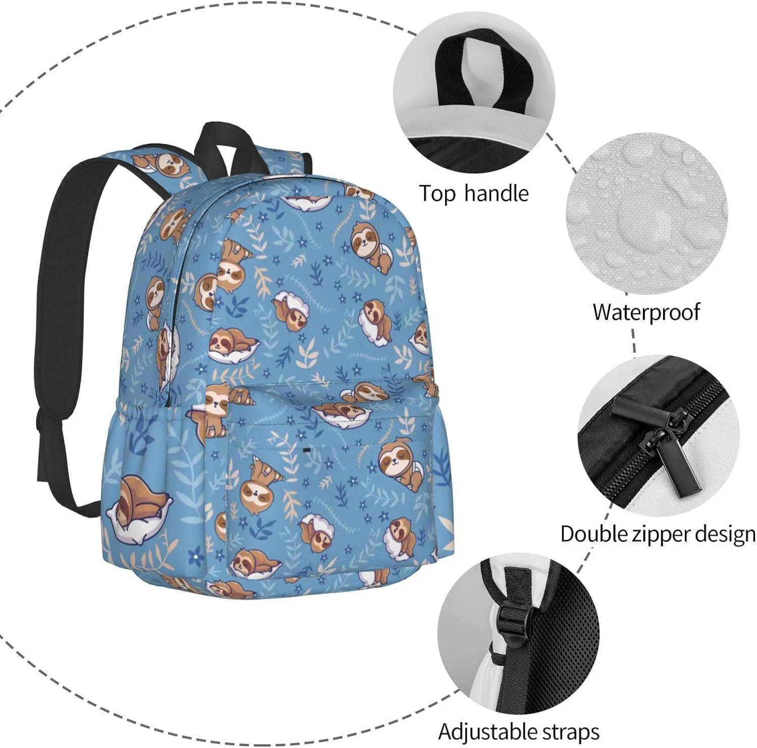 Cute Sleep Sloth Multipurpose School Bag Bookbag for Teenage Boys Girls Daily Backpack